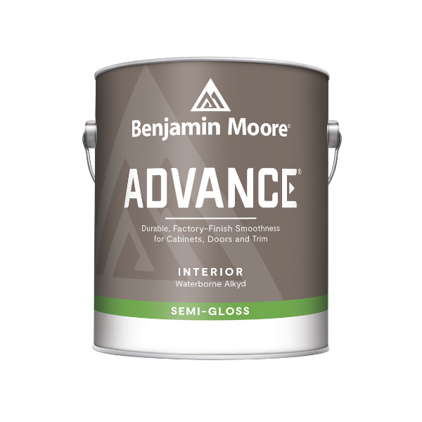 Benjamin Moore Advance waterborne alkyd cabinet and trim paint in semi-gloss finish