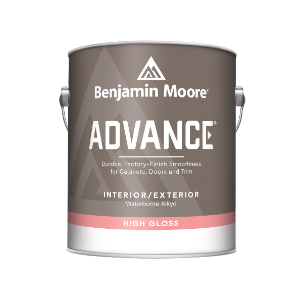 Benjamin Moore Advance waterborne alkyd cabinet and trim paint in high gloss finish