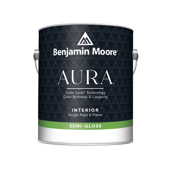Benjamin Moore Aura Interior paint can in semi-gloss finish