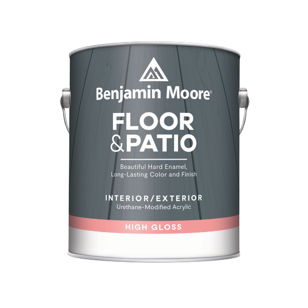 Benjamin Moore Floor and Patio latex enamel paint container in high gloss finish