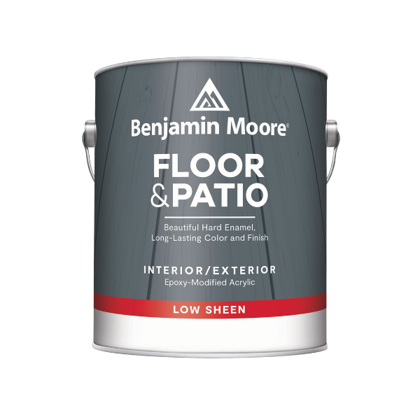 Benjamin Moore Floor and Patio latex enamel paint container in low sheen finish