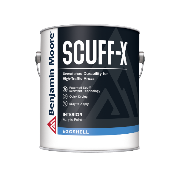 Benjamin Moore Scuff-X scuff-resistant paint gallon with eggshell finish