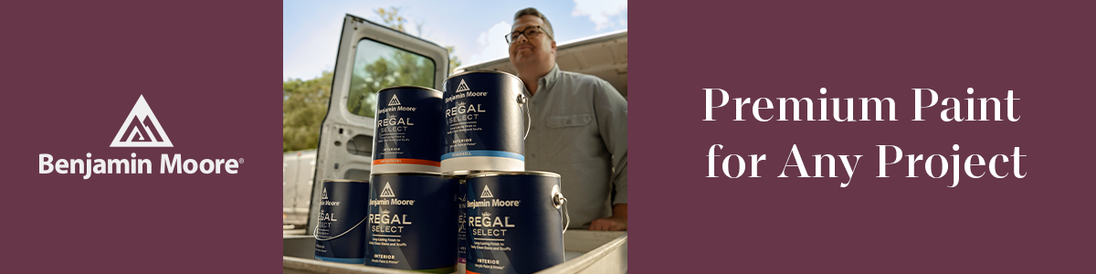 Promotional website banner for Benjamin Moore Regal Select Interior paint line