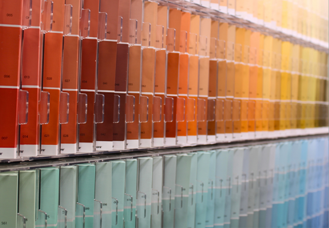Colorful Benjamin Moore paint swatches located and sold at Lebanon Paint and Wallpaper in PA