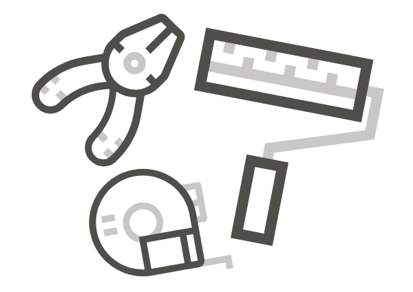 Icon of pliers, tape measure, and paint roller